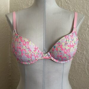 Victoria’s Secret Pink Geometric Yellow Blue Coral Pattern Bra Push-Up 32B